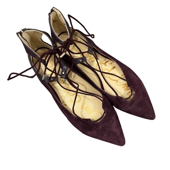 Sam Edelman Rosie Wine Red Lace Up Pointed Toe Flats 10 - Picture 2 of 8
